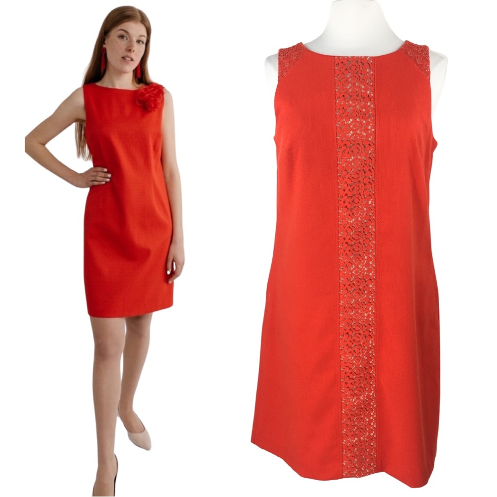 NINE WEST Fun Bold Orange Mod Style  Shift Dress size 12
